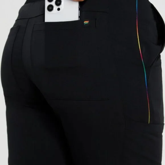 NEW Fabletics On Call Scrub Reflective Jogger RARE Black Rainbow M Short Petite - Picture 7 of 8